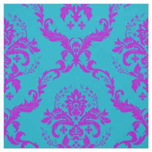 Heet roze en turquoise bloemen damasks stof