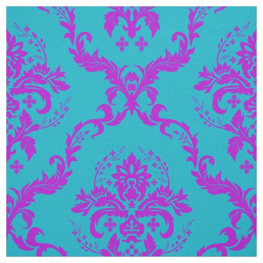 Heet roze en turquoise bloemen damasks stof (Swatch)