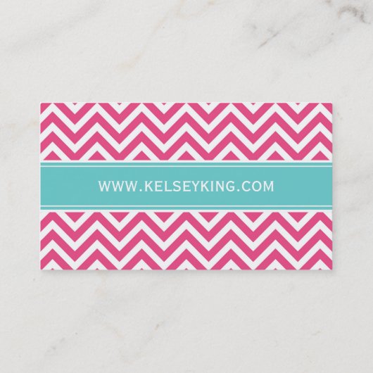Heet Roze en Turquoise Chevron Monogram Visitekaartje (Achterkant)