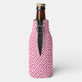 Heet Roze en Turquoise Griekse Sleutel Monogram Flesjeskoeler (Fles Achterkant)