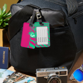 Heet roze en turquoise Pop Art Zebraprint Bagagelabel