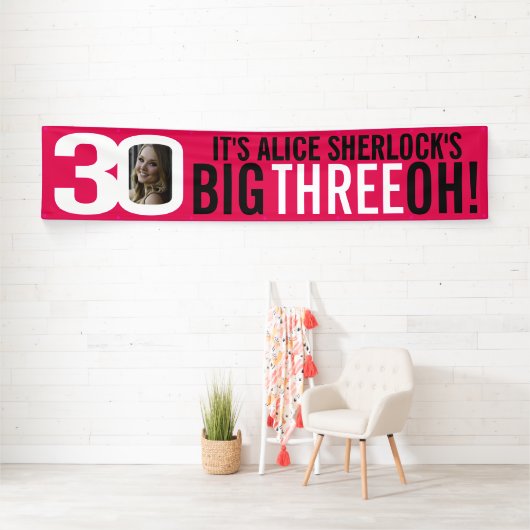 Heet roze en wit 30e verjaardag Banner (Insitu)