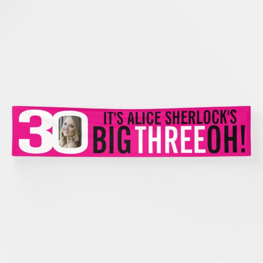 Heet roze en wit 30e verjaardag Banner (Horizontaal)