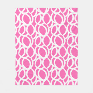 Heet Roze en Wit Abstract Lijnpatroon Fleece Deken