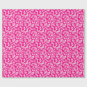Heet roze en wit bloemmotief cadeaupapier (Vlak)