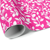 Heet roze en wit bloemmotief cadeaupapier (Rol Hoek)