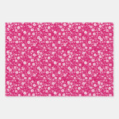 Heet roze en wit bloemmotief inpakpapier vel (Voorkant 2)