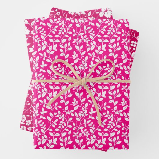 Heet roze en wit bloemmotief inpakpapier vel (In situ)