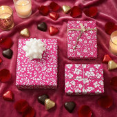 Heet roze en wit bloemmotief inpakpapier vel