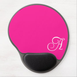 Heet Roze en Wit Curly Script Monogram Gel Muismat