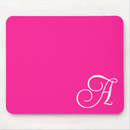 Heet Roze en Wit Curly Script Monogram Muismat