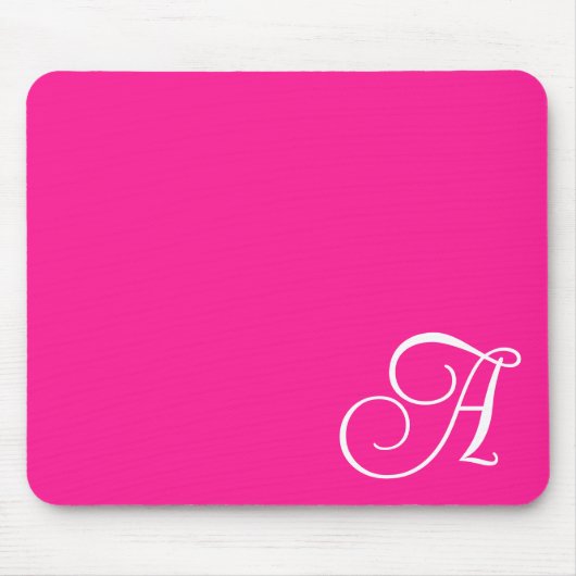 Heet Roze en Wit Curly Script Monogram Muismat (Voorkant)
