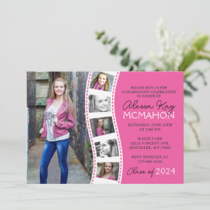 Heet Roze en Wit Filmstrip 6 Foto Afstuderen Kaart
