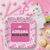 Heet Roze en Wit Gepersonaliseerd Afstuderen Papieren Bordje (Feest)