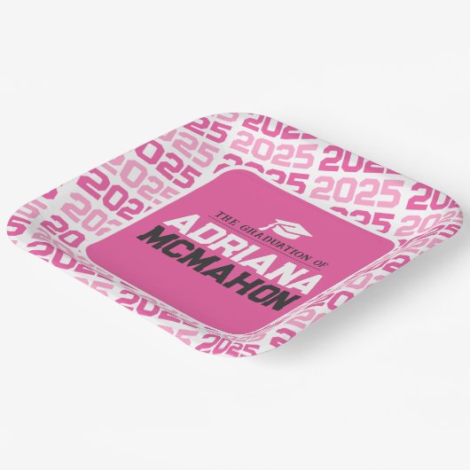 Heet Roze en Wit Gepersonaliseerd Afstuderen Papieren Bordje (Gebogen)