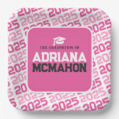 Heet Roze en Wit Gepersonaliseerd Afstuderen Papieren Bordje (Voorkant)