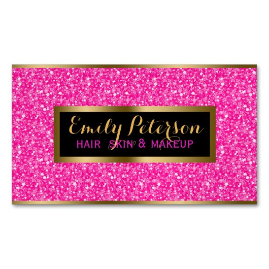 Heet roze en wit glitterpatroon visitekaartje magneet (Voorkant)