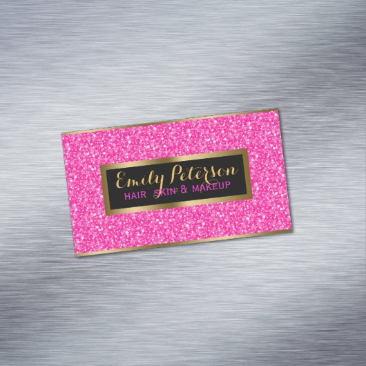 Heet roze en wit glitterpatroon visitekaartje magneet (Voorbeeld)