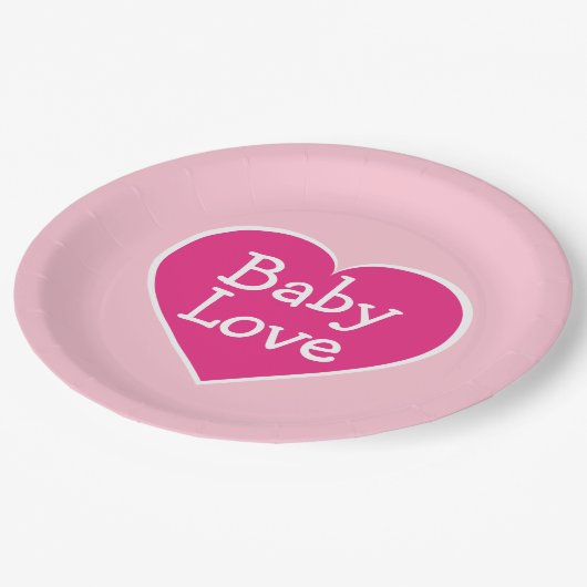 Heet Roze en Wit Hart Baby Liefde Papier Bord (Gekanteld)