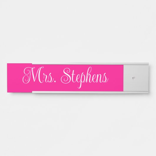 Heet Roze en Wit Krullend Kalligrafie Naam Deurbordje (Voorkant)