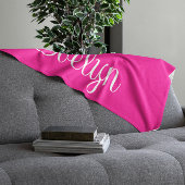 Heet Roze en Wit Krullend Kalligrafie Naam Fleece Deken