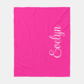 Heet Roze en Wit Krullend Kalligrafie Naam Fleece Deken (Voorkant)