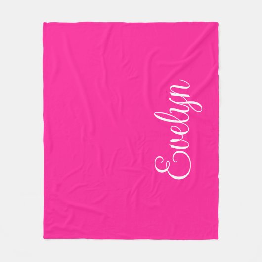 Heet Roze en Wit Krullend Kalligrafie Naam Fleece Deken (Voorkant)