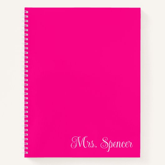 Heet Roze en Wit Leraar Naam Notitieboek (Voorkant)