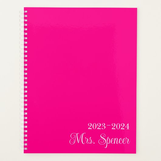 Heet Roze en Wit Leraar Naam Planner (Voorkant)