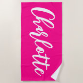 Heet Roze en Wit Lettering Script Strandlaken (Voorkant)