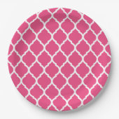 Heet Roze en Wit Marokkaans Quatrefoil Papieren Bordje (Voorkant)