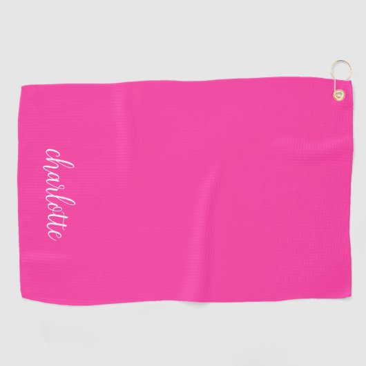 Heet Roze en Wit Meisje Kalligrafie Script Golfhanddoek (Horizontaal)