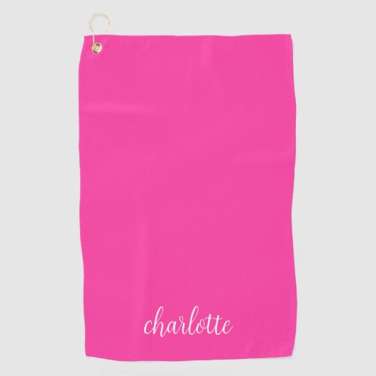 Heet Roze en Wit Meisje Kalligrafie Script Golfhanddoek (Voorkant)