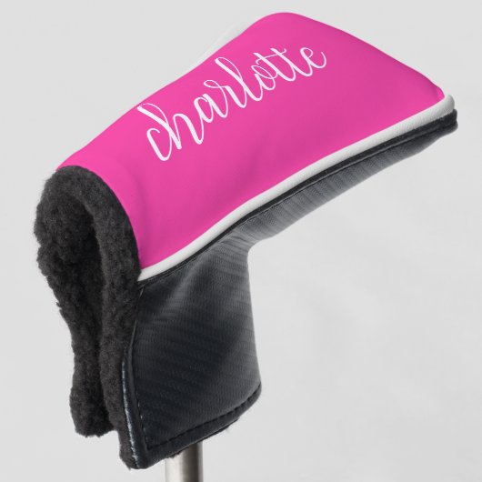 Heet Roze en Wit Meisje Kalligrafie Script Golfheadcover (3/4 voorkant)
