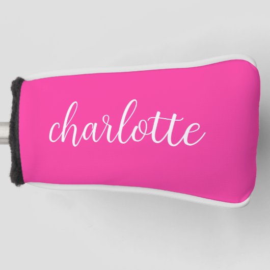 Heet Roze en Wit Meisje Kalligrafie Script Golfheadcover (Voorkant)
