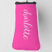 Heet Roze en Wit Meisje Kalligrafie Script Golfheadcover (Draai 90)