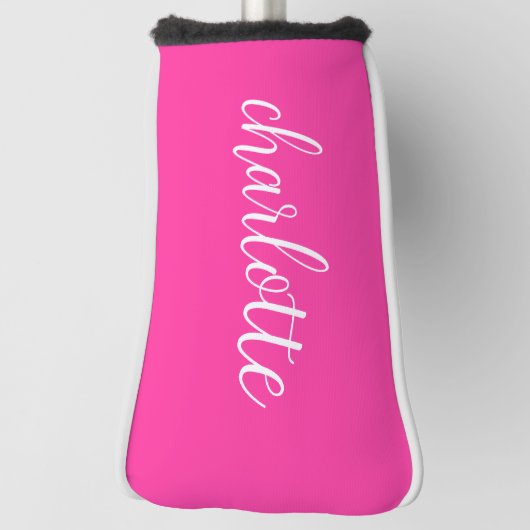 Heet Roze en Wit Meisje Kalligrafie Script Golfheadcover (Draai 90)