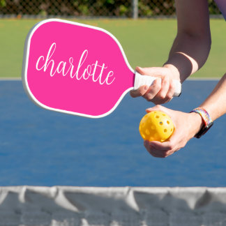 Heet Roze en Wit Meisje Kalligrafie Script Pickleball Paddle