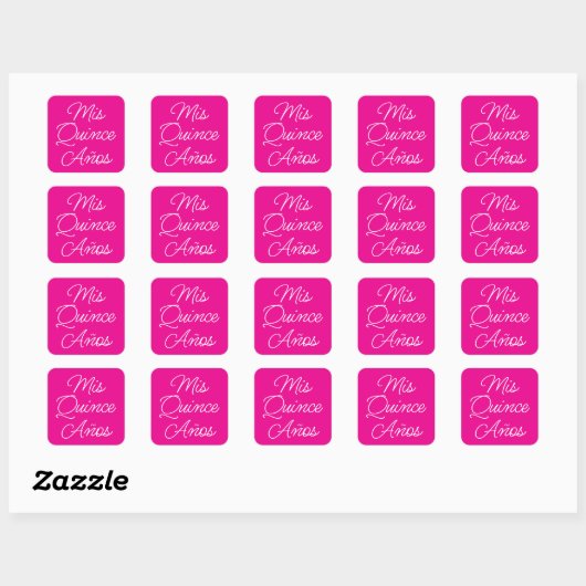 Heet Roze en Wit Modern Script Mis Quince Anos Vierkante Sticker (Vel)