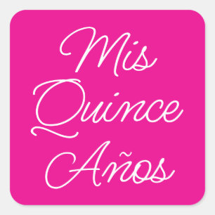 Heet Roze en Wit Modern Script Mis Quince Anos Vierkante Sticker
