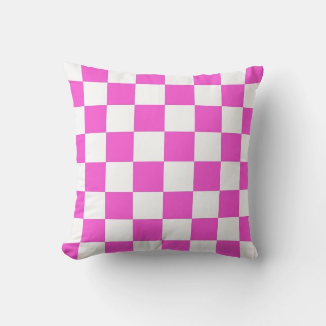 Heet roze en wit ruitjespatroon kussen (Voorkant)