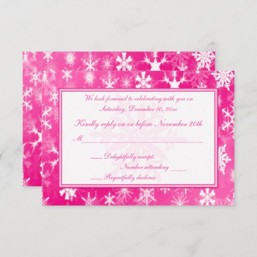 Heet Roze en Wit Sneeuwvlokken Antwoorden Kaart (Voorkant / Achterkant)
