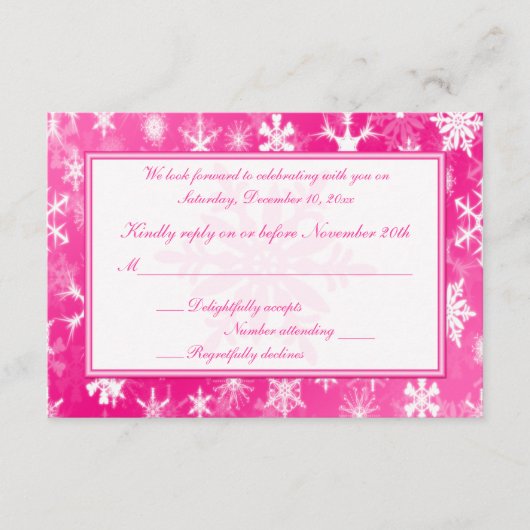 Heet Roze en Wit Sneeuwvlokken Antwoorden Kaart (Voorkant)