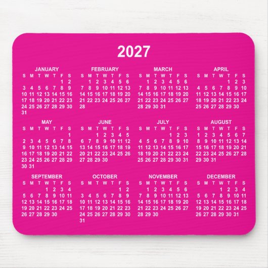 Heet Roze en Witte 2027 Agenda Muismat (Voorkant)