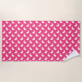 Heet-roze en witte Bunny Rabbits Beach Towel Strandlaken (Voorkant)