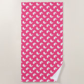 Heet-roze en witte Bunny Rabbits Beach Towel Strandlaken (Voorkant)