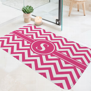 Heet Roze En Witte Chevron Monogram Badmat