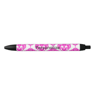 Heet roze en witte damast elegante gepersonaliseer blauwe inkt pen
