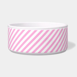 Heet Roze en Witte Diagonale Strepen Pet Bowl Voerbakje
