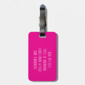 Heet roze en witte eenvoudige drieletter-monogram bagagelabel (Achterkant verticaal)
